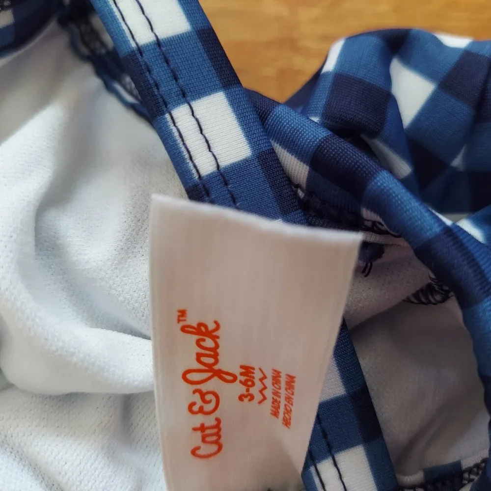 🎁 10/$25-1 piece blue gingham plaid swim suit, size 3-6 months